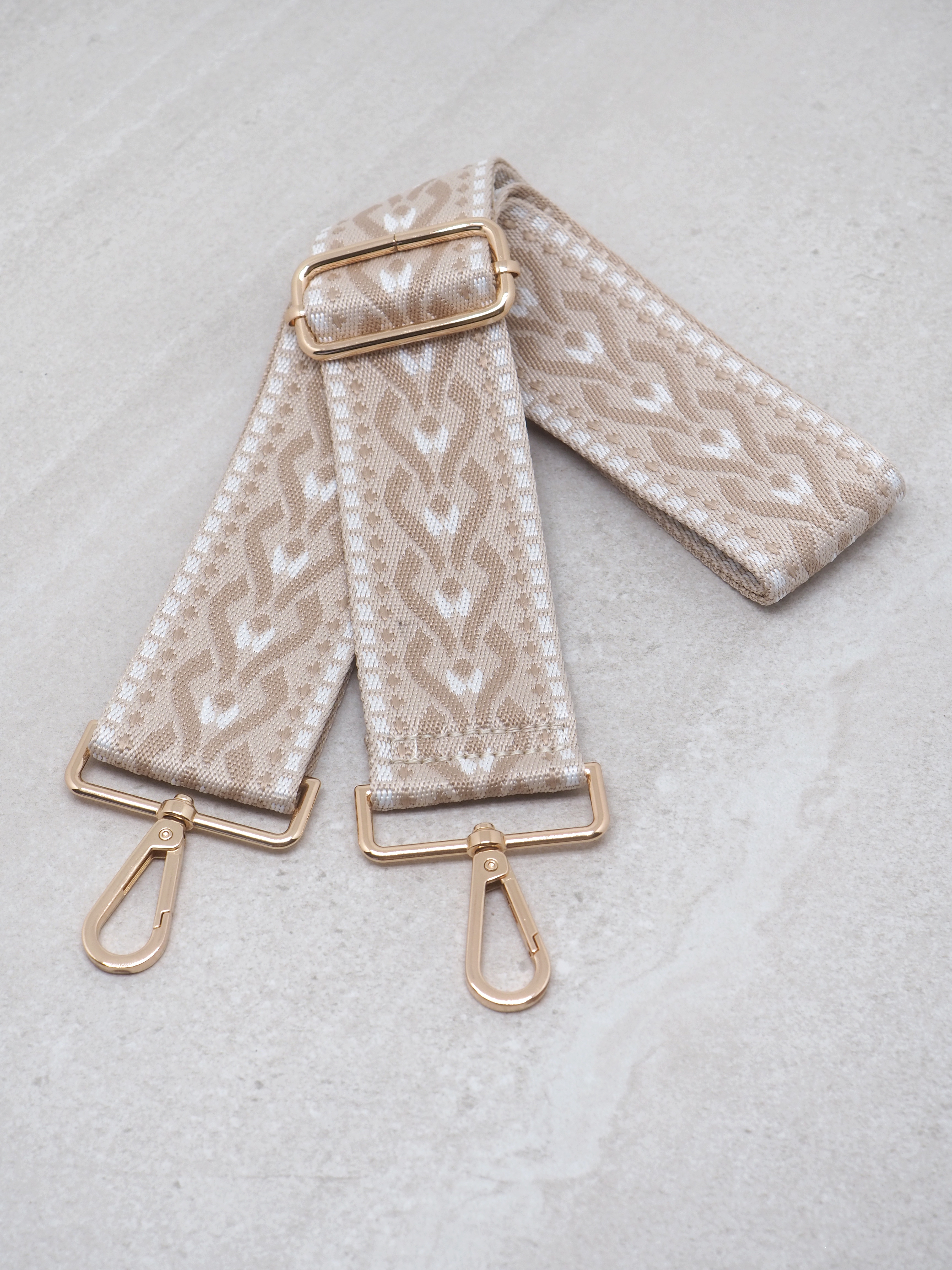 Veskestropp beig & off-white - Bred med gullfarget metall - 7days